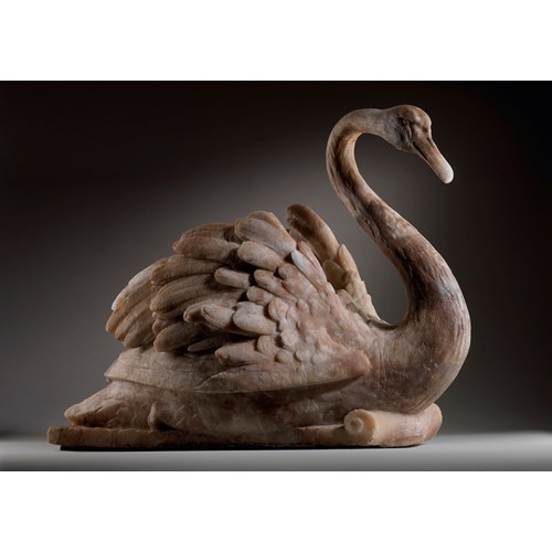 A set of four English alabaster swans